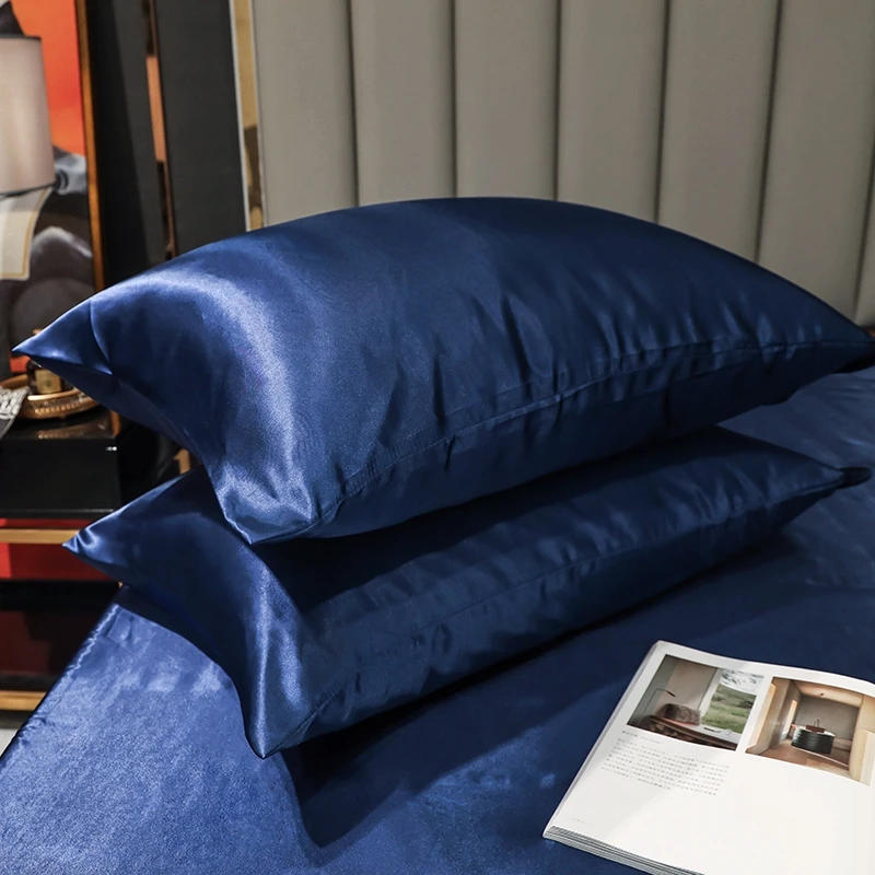 Description Picture 4 of item1PC/ 2pcs Pure Satin Silky Soft Pillowcase Cover Bedding pillow Cover Rectangle Pillow Cases Bed Linings Multicolor