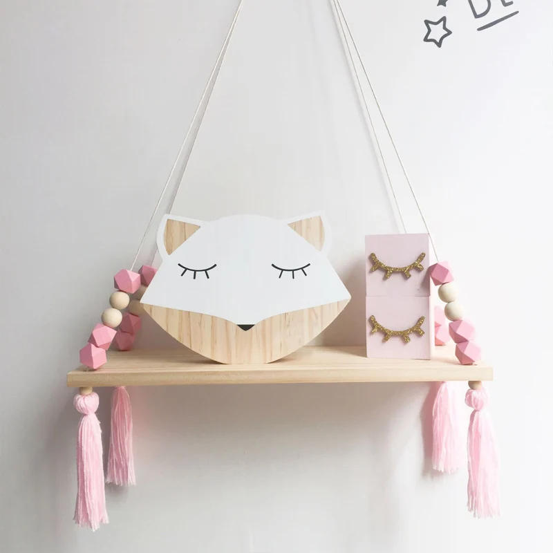 Description Picture 6 of itemNordic style colorful tassel wooden Wall Shelf Wall clapboard decoration Children room kids clothing store display stand