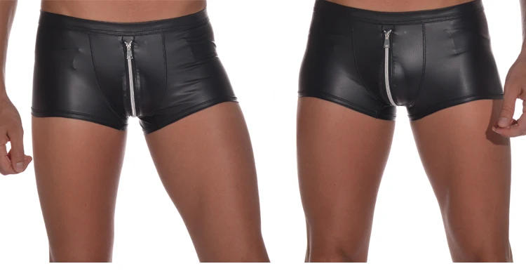 Description Picture 5 of itemBoxer Sexy Men Boxers PU Leather Male Shorts Underpants Slip Gay Penis Pouch Hot Man Underwear Bulge Zipper Open Butt Panties