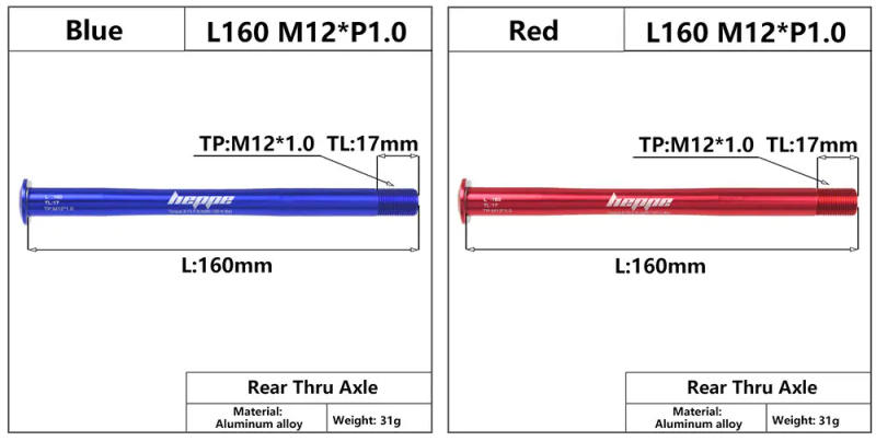 Description Picture 6 of itemHEPPE MTB Road Bike Thru Axle Rear Hub Shaft Skewers 12x142/148 Hub Shaft Quick Release 160/167/173mm M12xP1.0 Multicolour