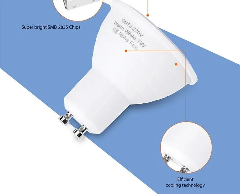 Description Picture 5 of itemGU10 MR16 Led Bulb Spotlight 110V 220V Natural Light Nature White 4000k Cool White 6500k Warm White 3000k Dimmable Cob Lamp