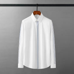 New Blue Stripe Splicing Male Shirts Luxury Long Sleeve Streetwear Mens Dress Shirts Slim Fit Party Tuxedo Man Shirts 4XL