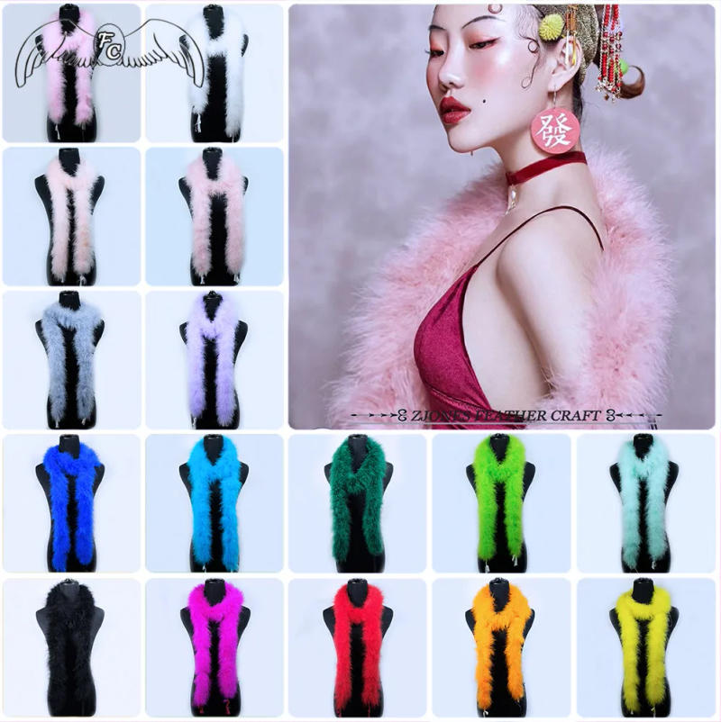 Description Picture 2 of itemTop Quality 40g Thicker Fluffy Marabou Feather Boa Dyed Turkey Feather Craft For Show/Carnival Costumes/Party Boa Shawl 18Colors