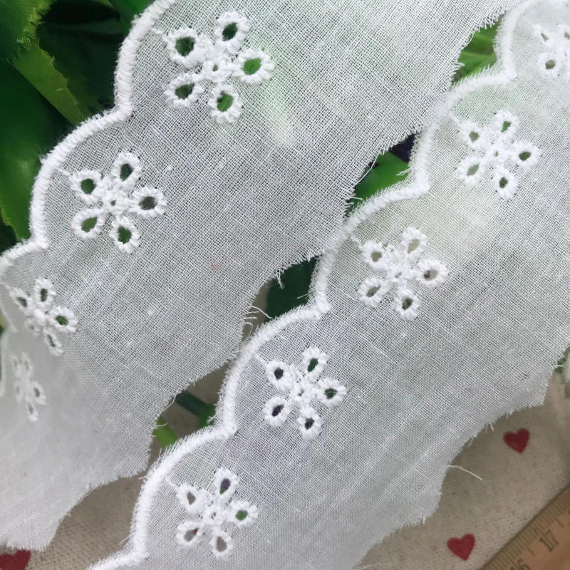 Description Picture 2 of item4CM Wide Hot Embroidery White Flower Lace Fabric Trim Ribbon Applique DIY Sewing Collar Ruffle Guipure Wedding Cloth Decor