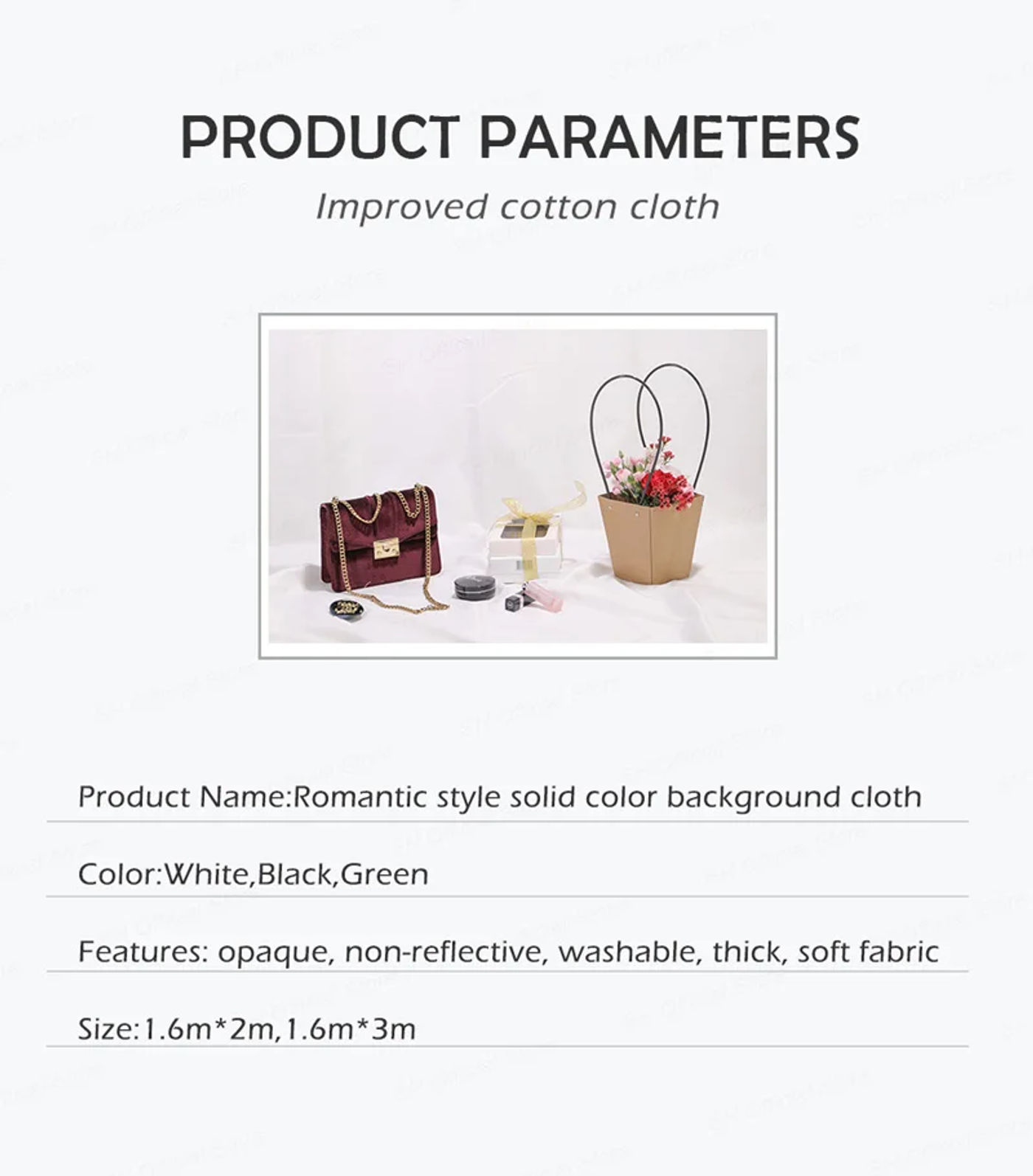 Description Picture 4 of itemSH Backdrop Only Cloth Green Screen Chroma Key Cotton Textile Fabric White Background For Photo Studio Photograph