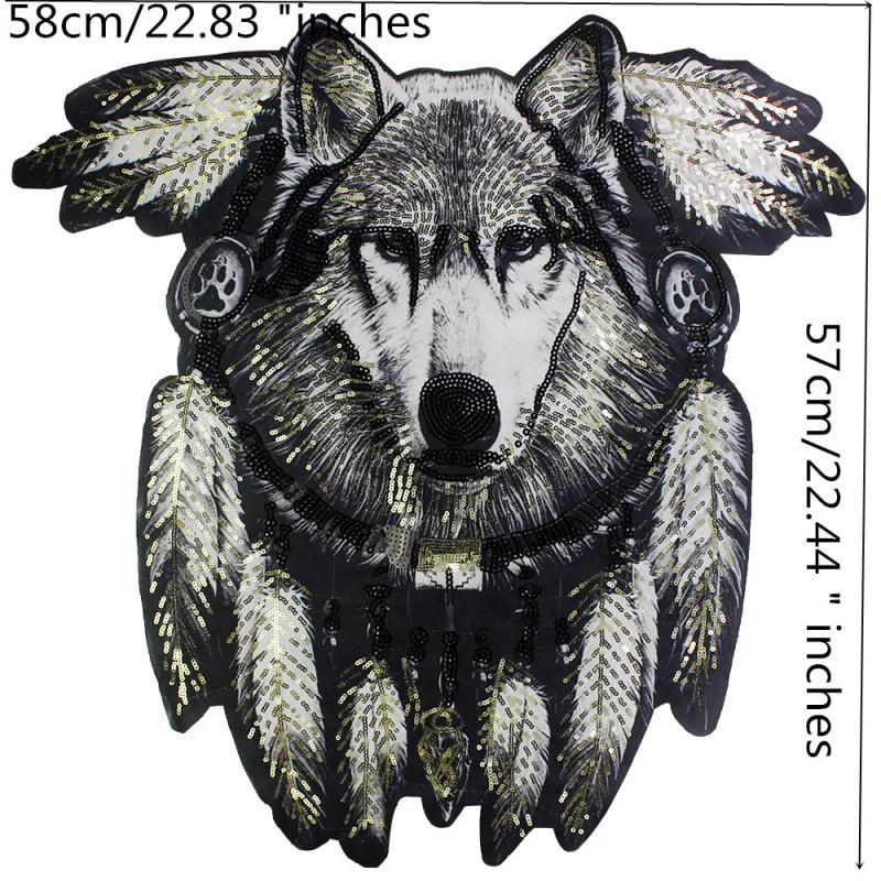 Description Picture 3 of item2pcs Super Big Large Size Embroidery Sequined Applique Tiger Skull Patches Cool Wolf Sewing on Patches for Clothing DIY Badge