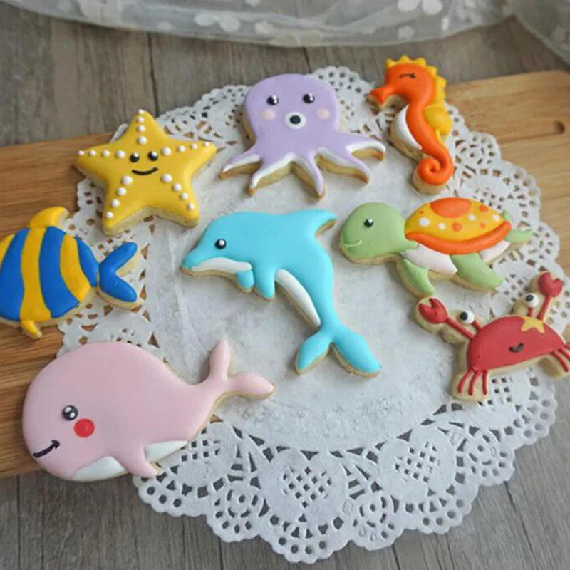 Description Picture 4 of item8pcs/set Whale Dolphin Octopus Crab Turtle Fondant Tools Biscuit Moulds Sea Cookie Cutter Sugar Craft Baking Pastry Stamp Mold