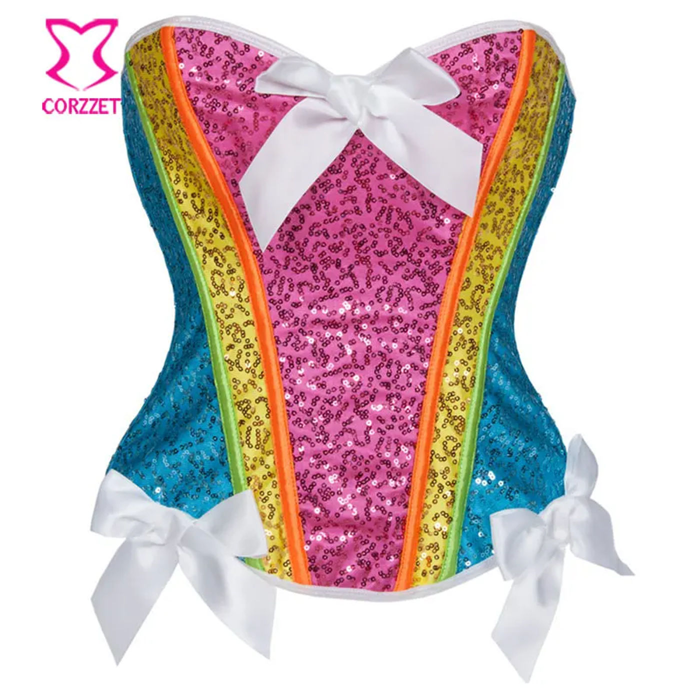 Description Picture 6 of itemCorzzet Rainbow Sequin Overbust Sexy Lingerie Corset Top Burlesque Gothic Bodices Women Steampunk Waist Trainer Bustier Mujer