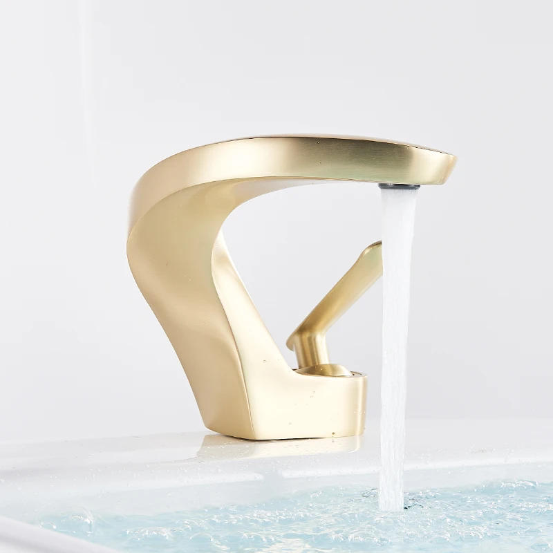Description Picture 4 of itemRozin Basin Faucets Brushed Gold Modern Bathroom Mixer Faucet Brass Deck Mount Simple Design Sink Crane Cold Hot Water Mixer Tap