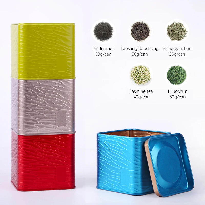 Description Picture 2 of itemSquare Tea Tin Can, Black Tea, Portable Tea Can, Small Tinplate Inplate, Tea Caddies, Sugar Storage Container