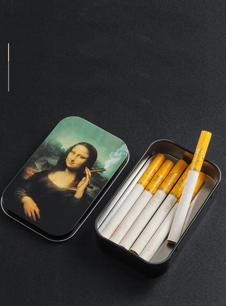 Description Picture 6 of item1pc Fashion Tin Storage Box Tobacco Humidor Rolling Paper Box Cigarettes Cases Boxes Holder Smoking Accessories