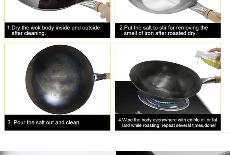 Description Picture 6 of itemKonco Household Iron Wok,Hand Forging Iron Pan Wooden Handle Pure Iron No Coating Non-stick Wok Pot Gas Cooker