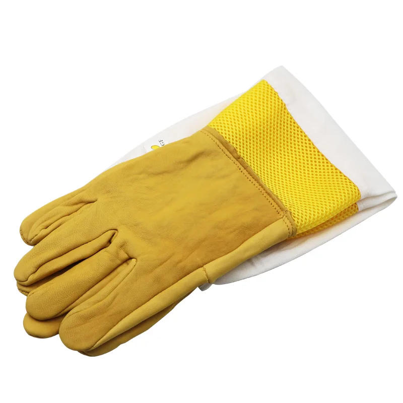 Description Picture 5 of itemBeekeeping Gloves Yellow Short Mesh Protective Sleeves Breathable leather and Cloth Anti Bee Apiculture Beekeeping Gloves