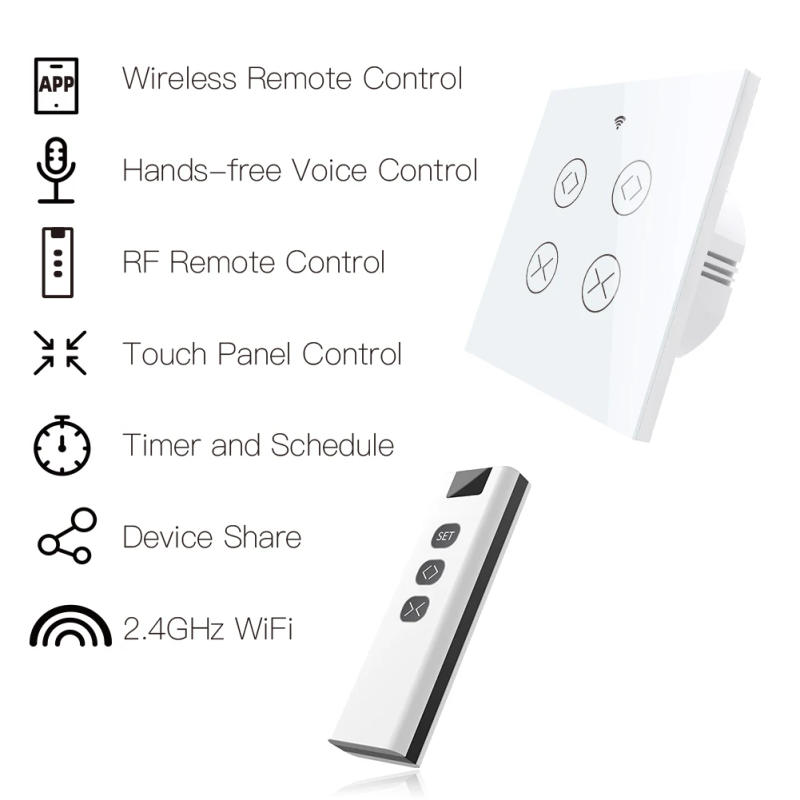 Description Picture 5 of itemMOES Tuya Smart Life WiFi RF 2 Gang Double Curtain Blind Switch for Roller Shutter Electric Motor With Google Home Alexa