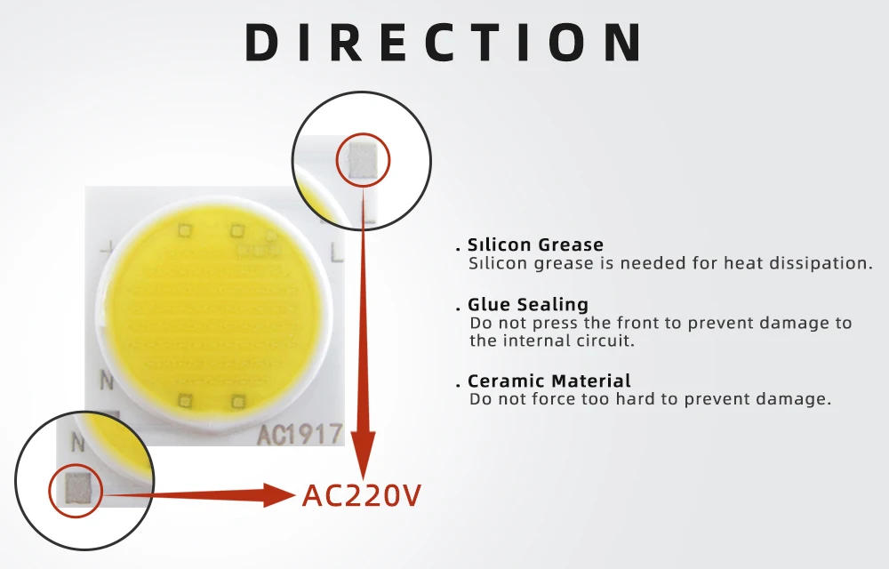 Description Picture 3 of item10pcs/ Lot AC220V COB LED Chips Square 3W 5W 7W 9W 12W 15W 20W 30W Surface Light Source LED Beads AC1917 AC1414 For Flood Light