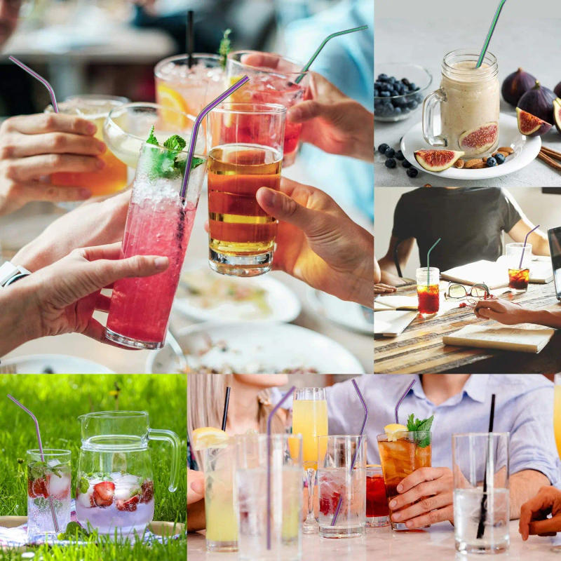 Description Picture 3 of item8 Pcs Reusable Drinking Straw Metal Straws Cleaner 304 Stainless Steel Straws Set Straight Bent Eco-friendly Drinkware Straw