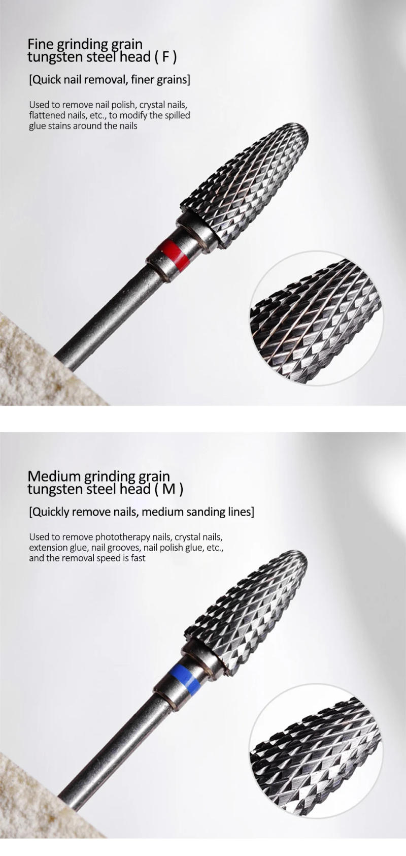 Description Picture 5 of item2.35mm Tungsten Nail Drill Bits Pedicure Milling Cutter Grinding Head Sander Accessories Tool for Electric Cuticle Clean Rotary