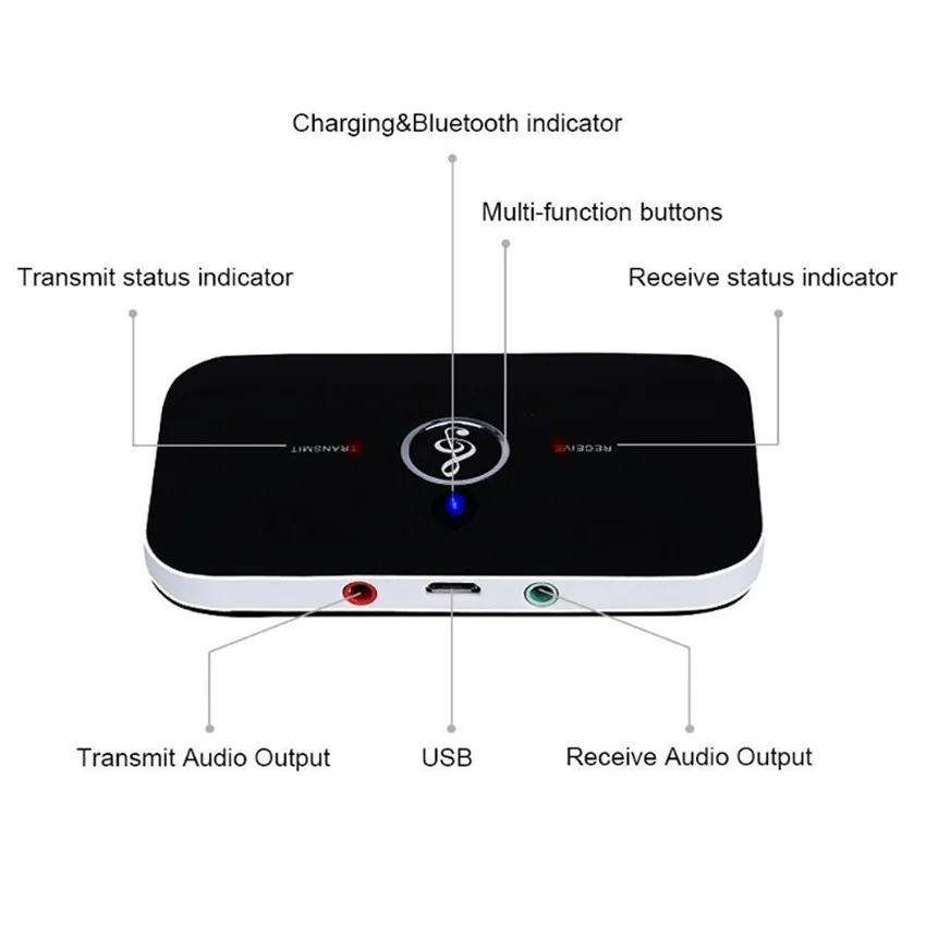 Description Picture 4 of itemBluetooth 5.0 Audio Receiver Transmitter 300Mah Battery 3.5mm AUX Jack Stereo Music Wireless Adapters For TV Car PC Headphone