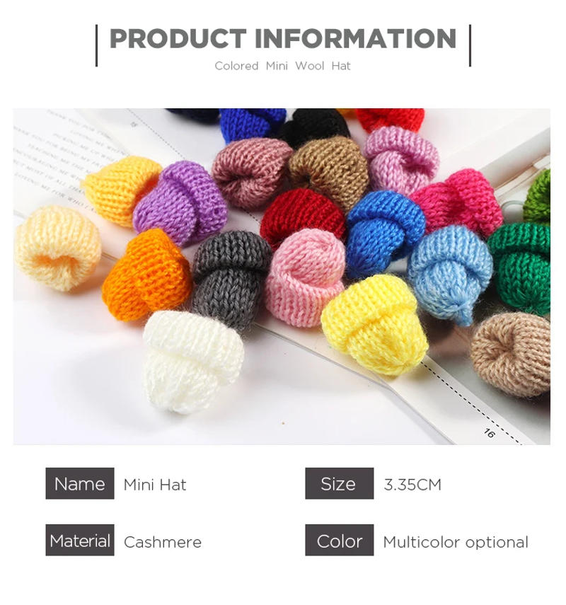 Description Picture 5 of item10/20Pcs/Pack 3.35cm Mini Small Knitting Hats For Lovely Doll Phone Cases Cover Kids Fun Diy Costumes Children Toys Accessories