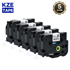 KZE 5pcs 24mm S251 Black on white Strong Adhesive laminated Compatible Brother TZE-s651tz-s251 S151 p-touch Label printer