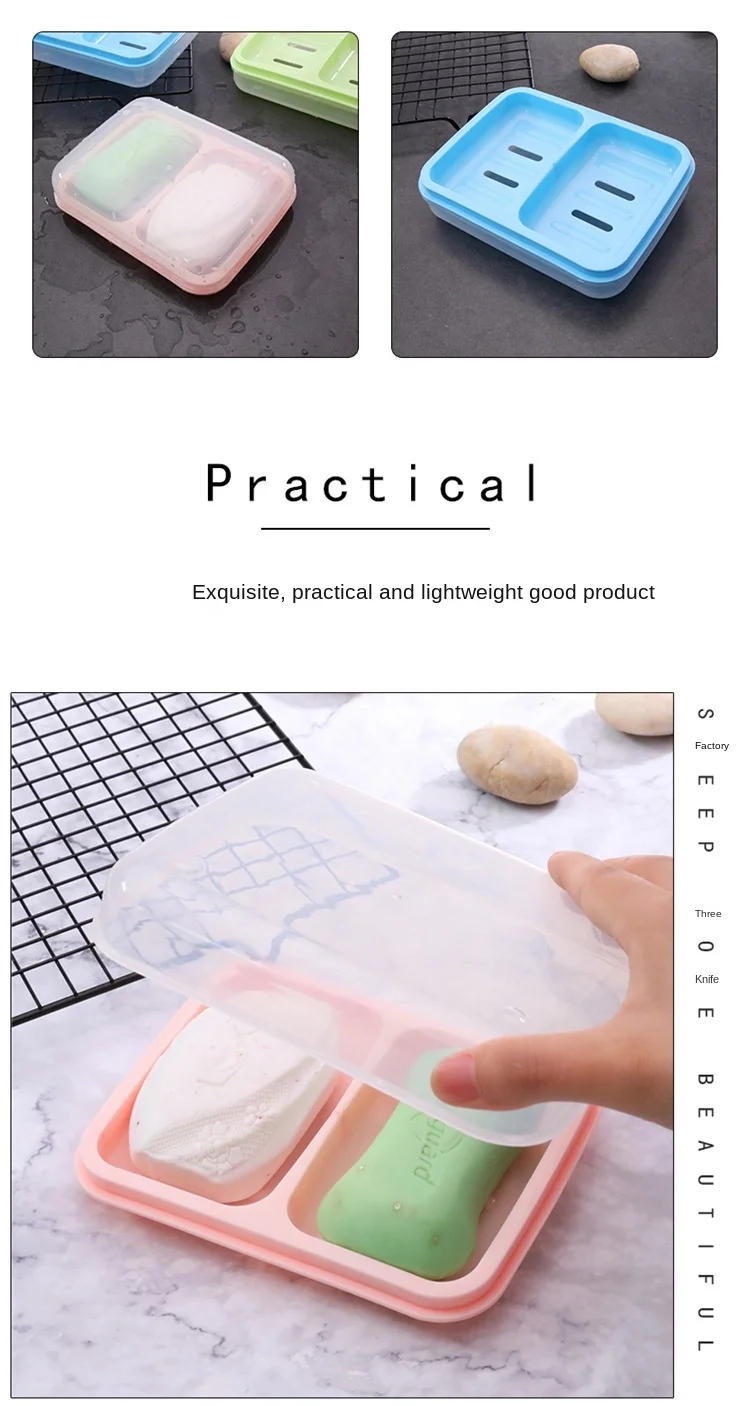 Description Picture 4 of itemBathroom Home Shower Holder Container Double Grid Plastic Box Dispenser Soap Rack Dish Plate Case