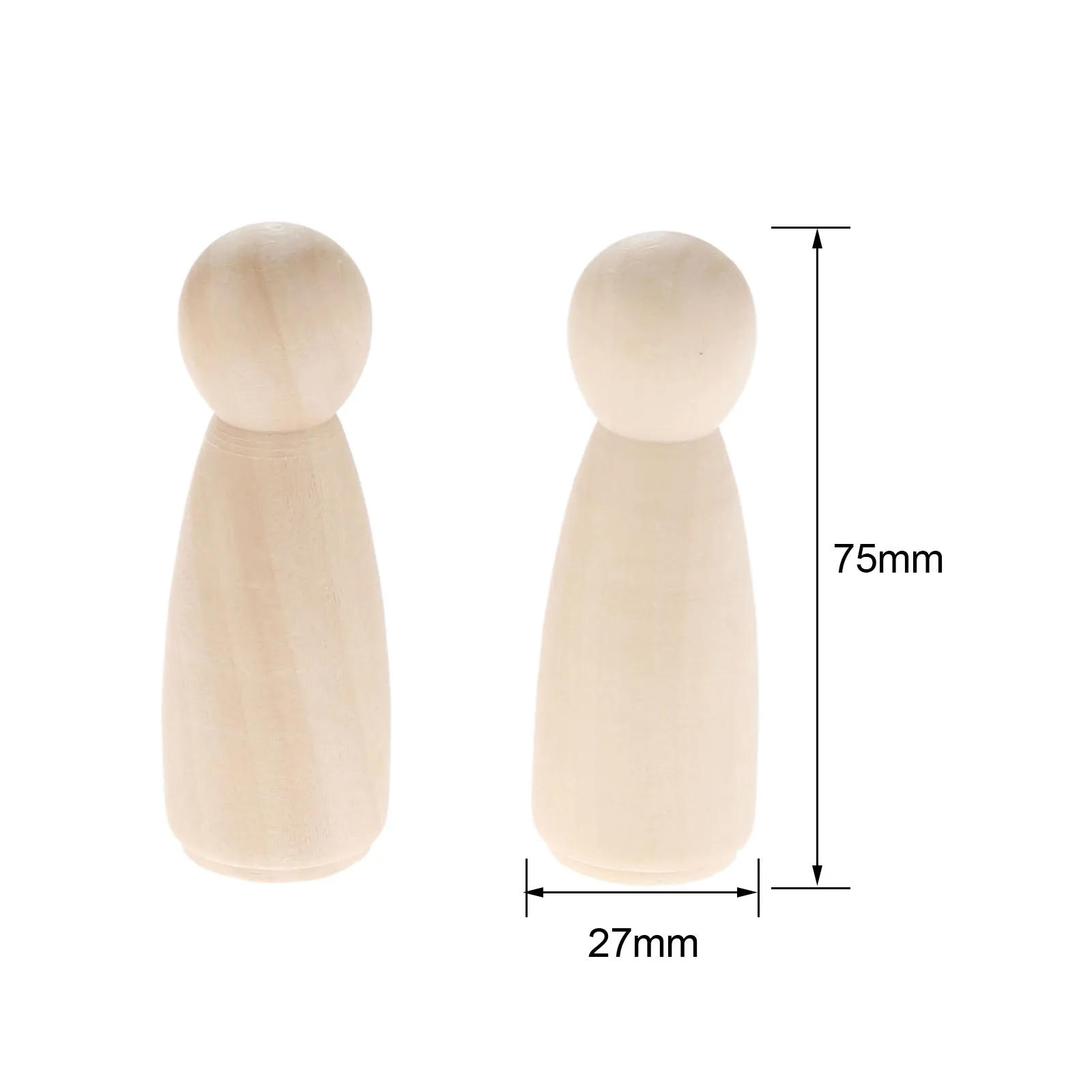 Description Picture 4 of item2Pcs Unpainted Blank Wooden Peg People Wood Figurines Peg Dolls Nesting Craft DIY Montessori Toy Kid Wedding Decoration 75*27mm