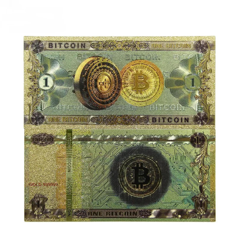 Description Picture 5 of item1pc Colorful Gold Plated banknot ONE Hundred BITCOIN plastic Money Bit Coin BTC Fake Money Souvenir Home Decoration