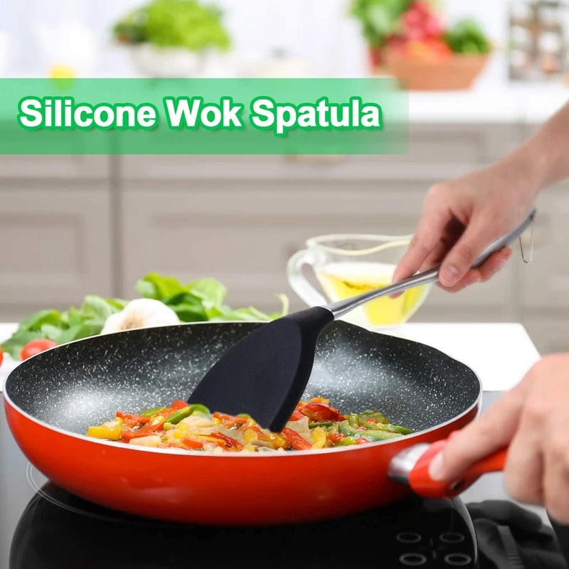 Description Picture 5 of itemNon-Stick Silicone Spatula Stainless Steel Handle Turner Spatula Beef Meat Pancake Cooking Shovel Heat Resistant Kitchen Scraper