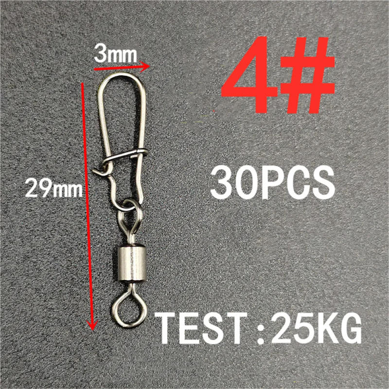 Description Picture 3 of item30pcs/lot Fishing Connector Swivels Interlock Pin Snap Rolling Swivel Stainless Steel Snap Fishhook Lure Fishing Accessories