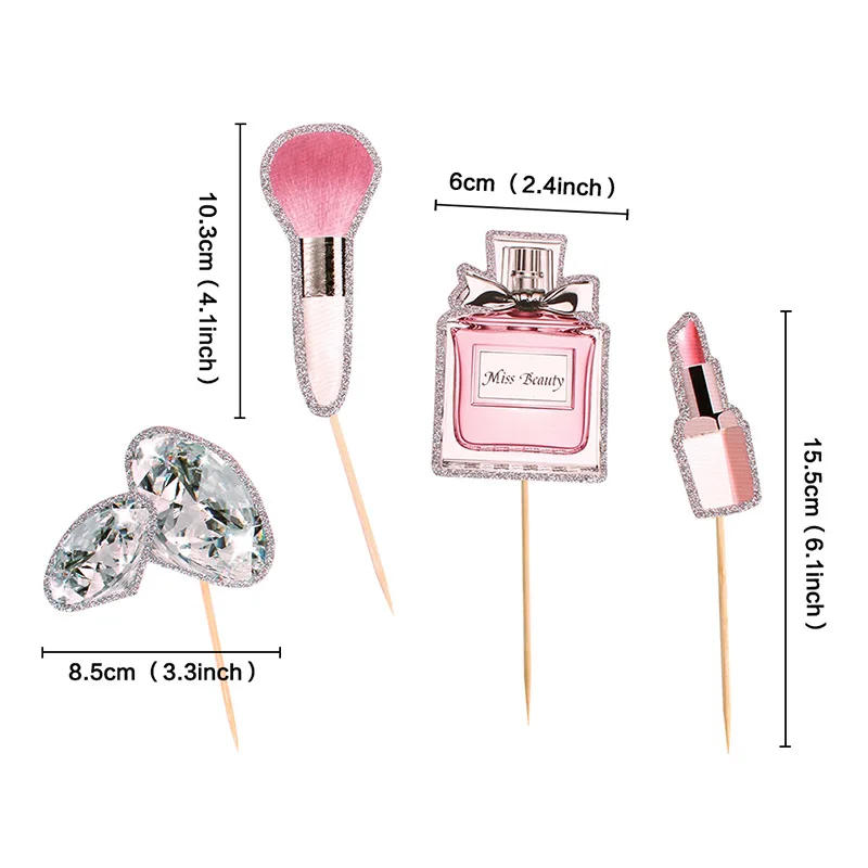 Description Picture 5 of itemPerfume Lipstick Makeup brush Cake Toppers DIY Cupcake Topper Women Cake Flags Kids Girl Happy Birthday Bride Party Baking Decor