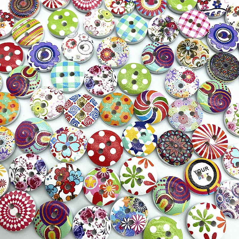 Description Picture 3 of item30pcs 15mm Round Button Monogrammed Christmas Stripe Plaid Button Love Scrapbooking for Wedding Decor Sewing Accessories