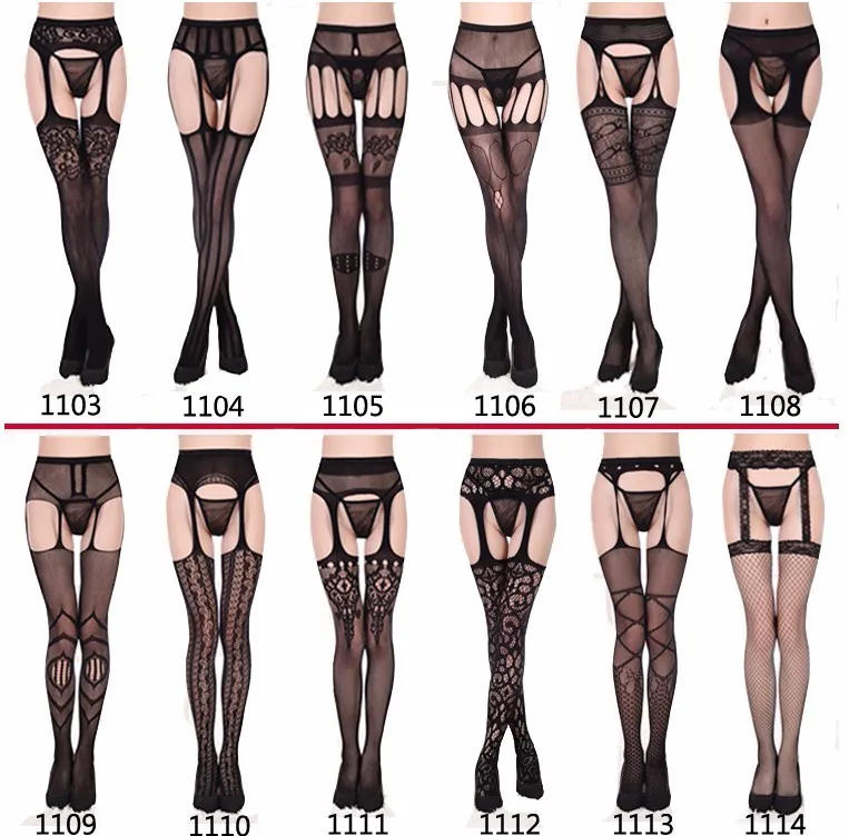 Description Picture 3 of itemWomen's Sexy Suspenders Open Crotch High Waisted Net Crotchless Pantyhose Garter Seamless Fishnet Panty Plus Size Tights