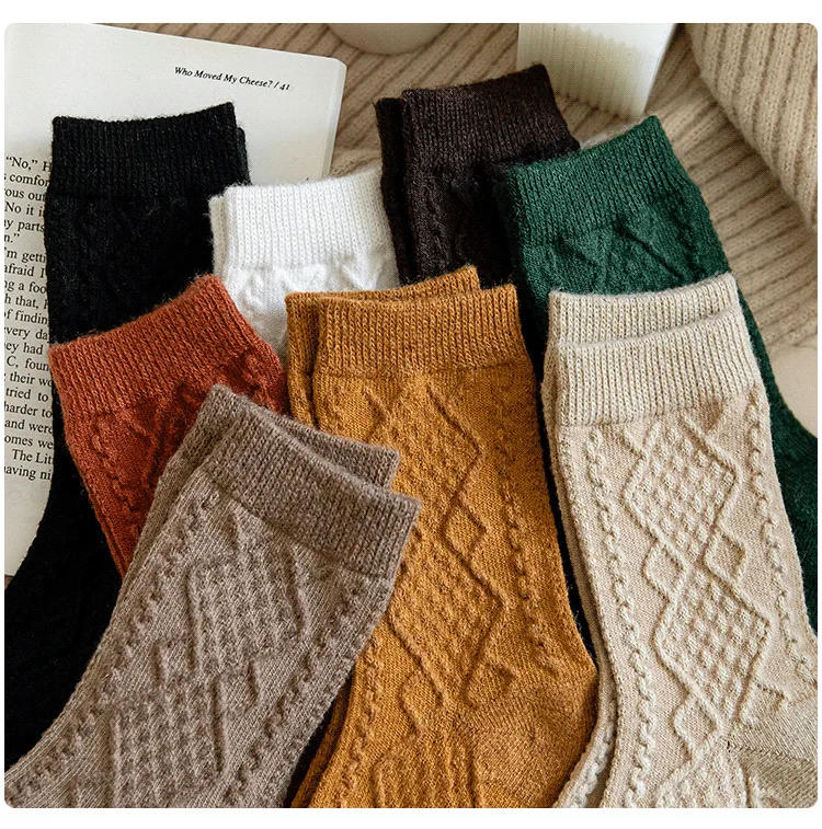Description Picture 2 of itemWinter Cashmere Wool Woman Socks Solid Japanese Style Harajuku Retro Long Socks Women Girls Thermal Vintage Streetwear Crew Sock