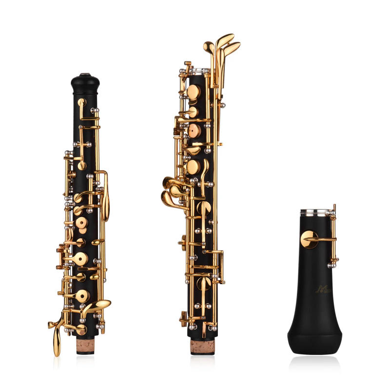 Description Picture 5 of itemProfessional Oboe C Key Semi-automatic Style Pure-gold Plated Keys Woodwind Instrument with Oboe Reed Gloves
