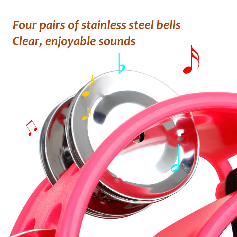 Description Picture 6 of itemPercussion Foot Tambourine with 4 Pairs of Stainless Steel Jingle & Elastic Strap Percussion Musical Instrument