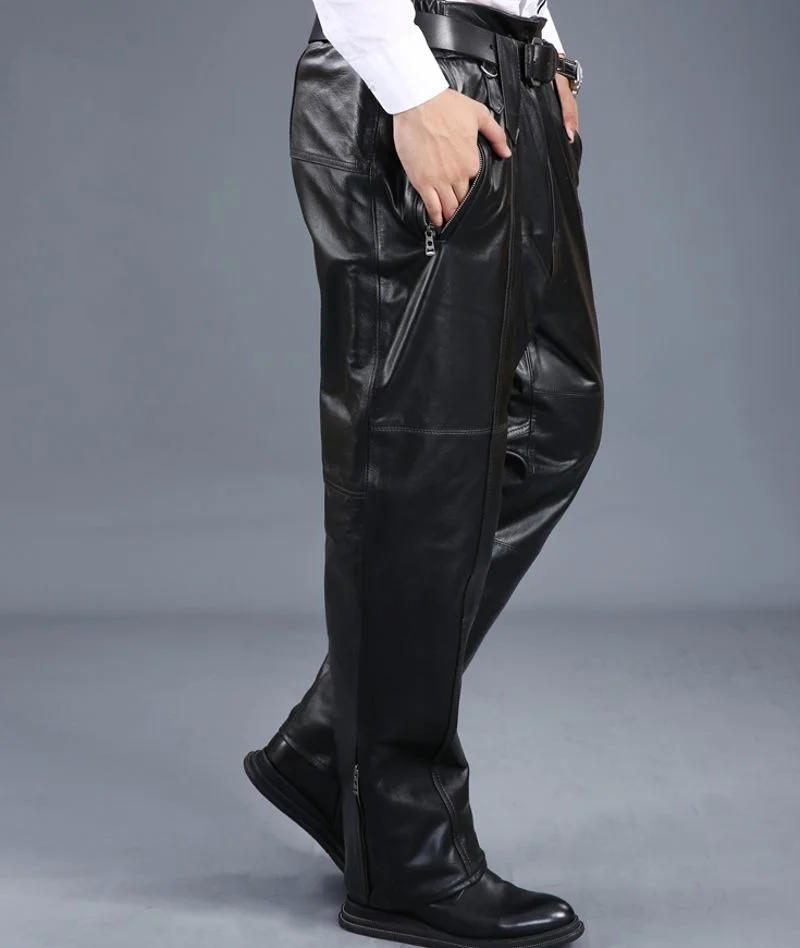 Description Picture 3 of itemFashion New Mens Genuine Leather Cow Fur Lining Long Pants Male Trousers Pantalon Homme Pantacourt Homme Winter Plus Size