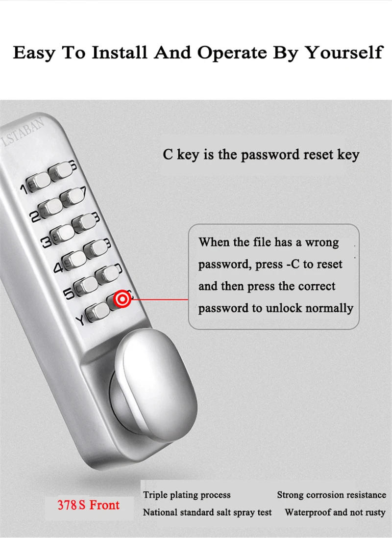 Description Picture 5 of itemLSTABAN Zinc Alloy Double-sided Mechanical Digital Door Lock Without Power Button Password Lock Home Security Furniture Hardware