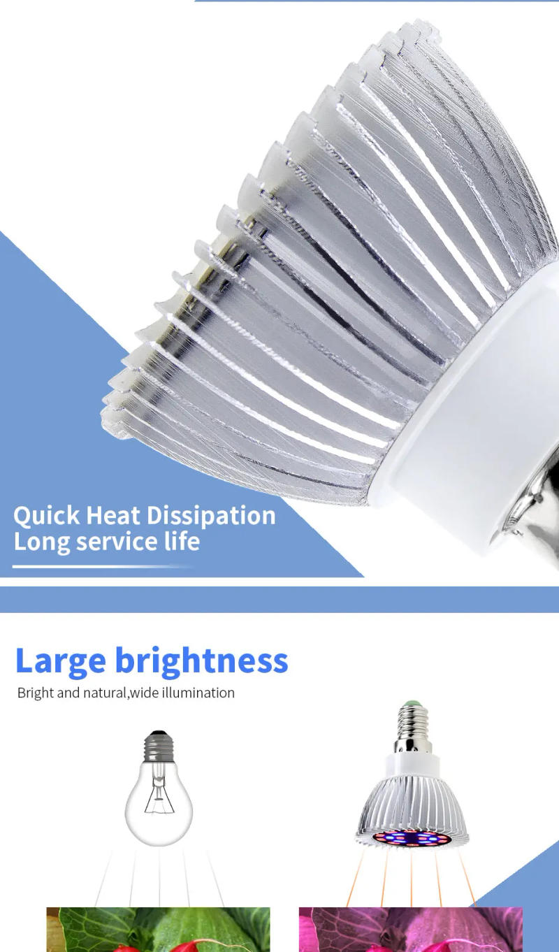 Description Picture 5 of itemE27 LED Plant Light E14 Phyto Grow Lamp 220V Bulb 18W LED Full Spectrum Planting Tent Fitolamp 5730 LED Hydroponic Phyto Light