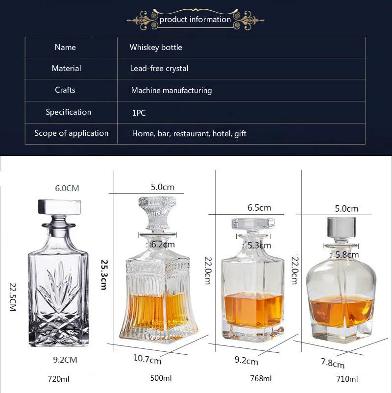 Description Picture 3 of item500-700ml European Whisky Bottle Multi Purpose Decanter Lead-free Crystal Art Wine Pot Vodka Spirit Pouring Hip Flask