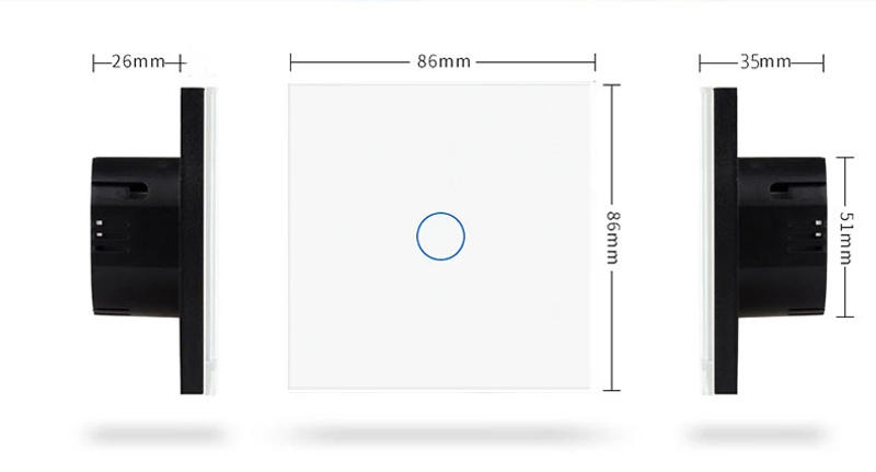 Description Picture 2 of itemAXUS European AC100-240V Tempered Black White Crystal Glass Touch Switch Panel Wall Light Sensor Button 1/2/3 Gang 10A Interrupt