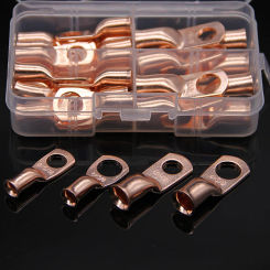 30Pcs Assortment 4/8 AWG Bare Copper Lug Ring Wire Connectors Closed Ends Bare Cable Splice Crimp Terminals Box Kit 4AWG