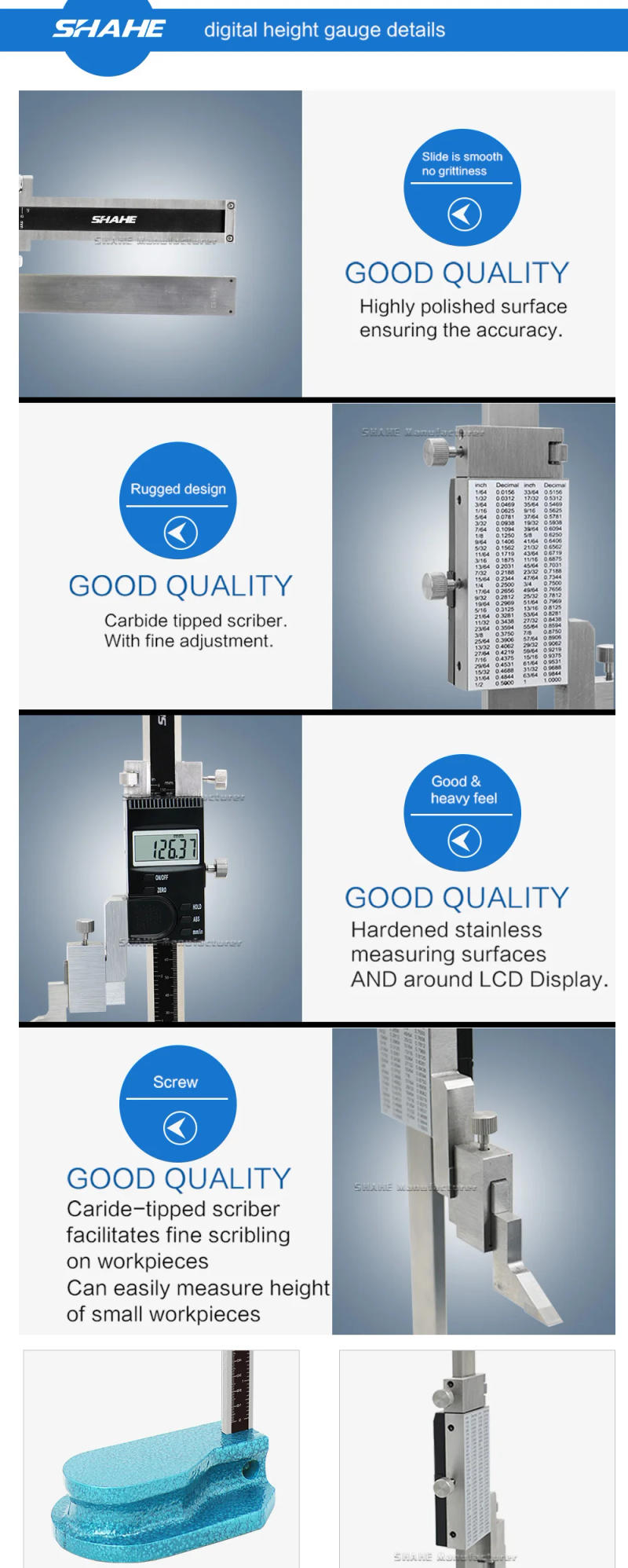 Description Picture 6 of itemSHAHE 150 mm Digital Height Gauge 0-150mm/6" Digital Caliper Electronic Gauge Height Measuring Instruments