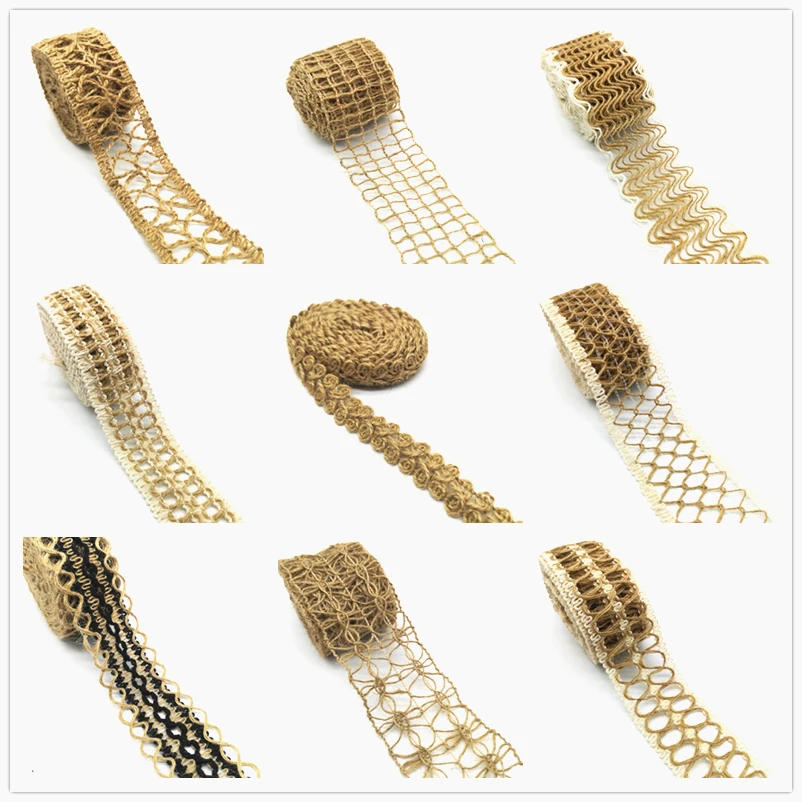 Description Picture 2 of item3 yards Natural Jute Burlap Hessian  Ribbon Twine Flower Pattern Wedding Party Supplies   DIY  Rope Craft