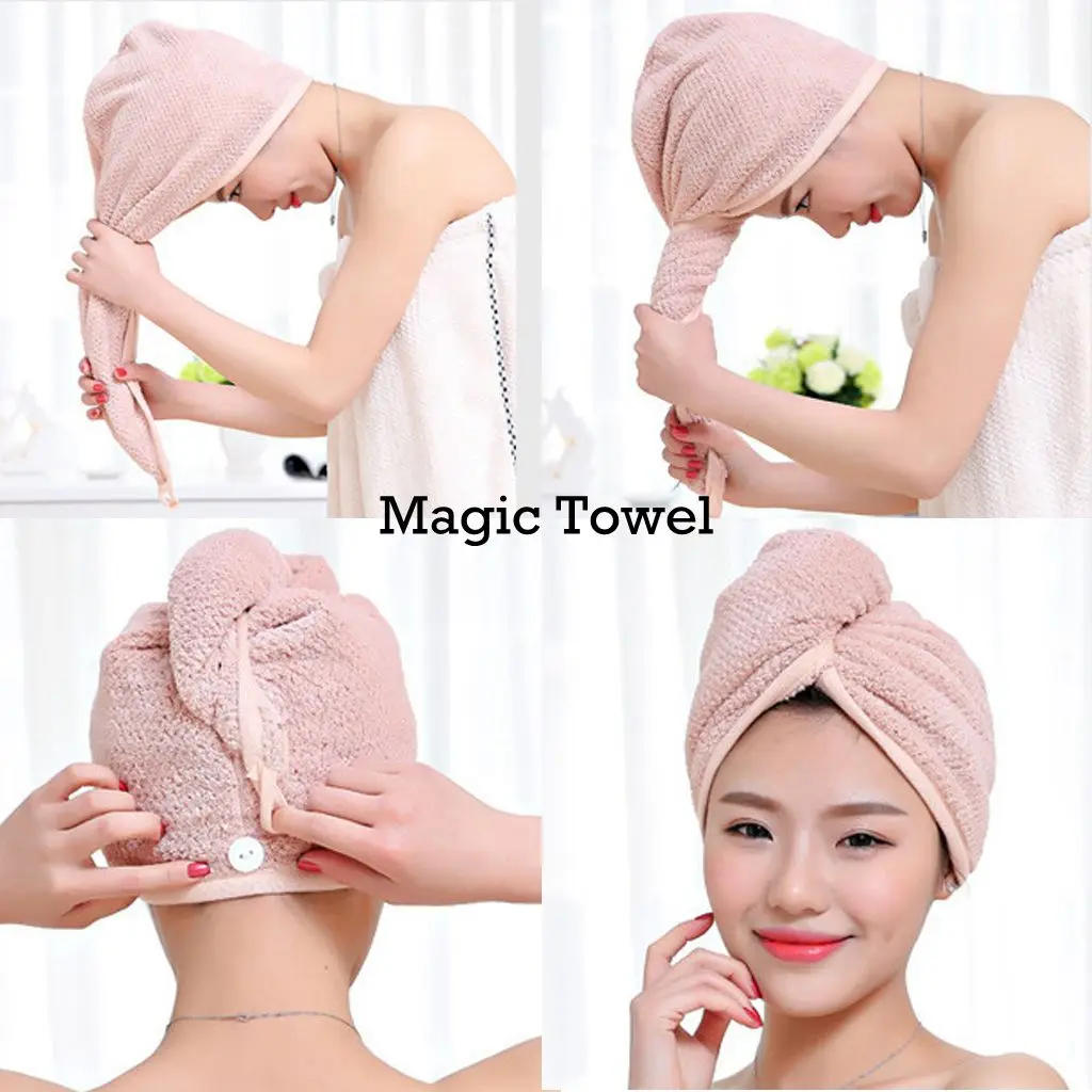 Description Picture 5 of itemWomen Girl Towels Bathroom Microfiber Rapid Drying Hair Towel Magic Shower Cap Lady Turban Head Wrap