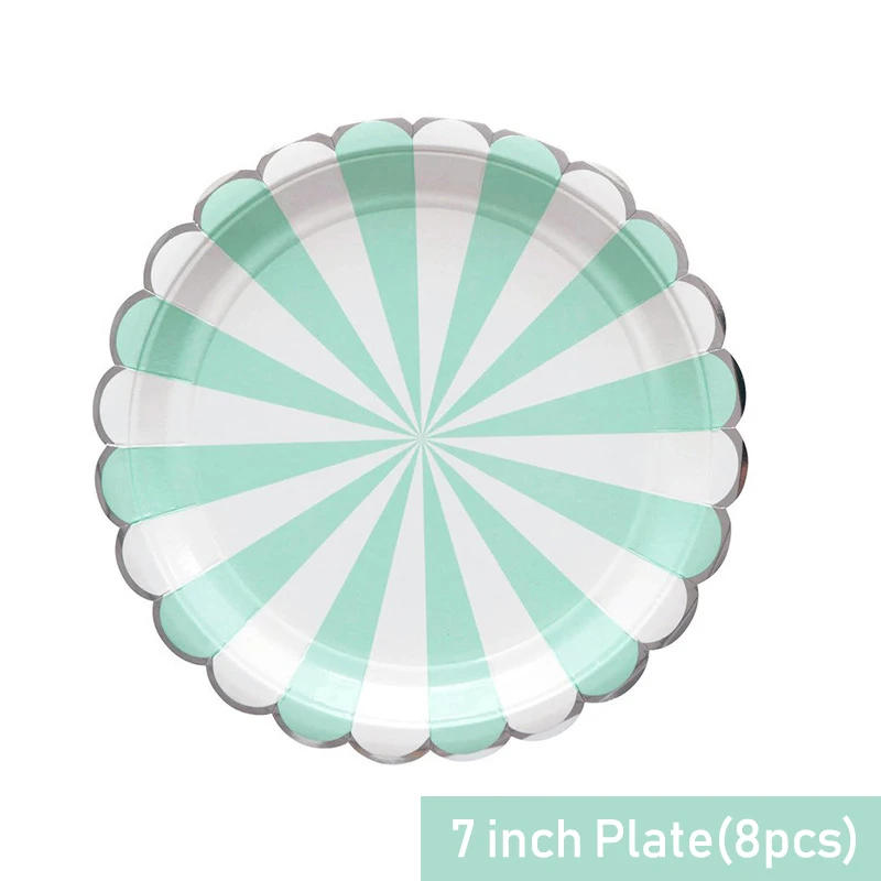 Description Picture 3 of itemStriped Disposable Tableware Pink Blue Paper Plates Napkins Cups Straws Birthday Party Baby Shower Wedding Decoration Supplies