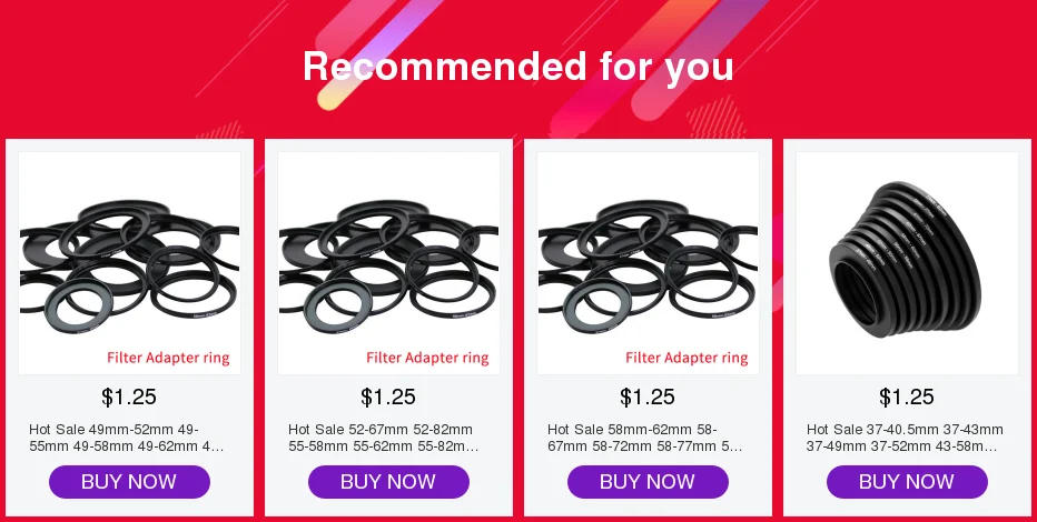 Description Picture 2 of itemHot Sale 49mm-52mm 49-55mm  49-58mm 49-62mm 49-67mm 49-72mm 49-77mm 49-82mm Lens Step Up Down Ring Filter All Camera Adapter Set