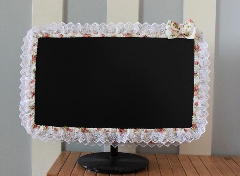 Description Picture 6 of itemLace Fabric Computer Frame Cover Monitor Screen Dust Cover With Elastic Pen Pocket Bow Home Decorations