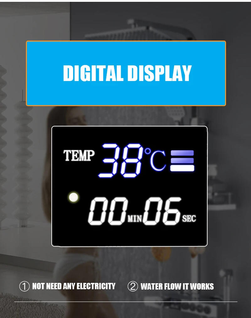 Description Picture 4 of itemBlack Digital Shower System Faucet Set Bathroom Hot Cold Mixer Thermostatic Showers Tap Wall Mount SPA Rainfall Bathroom Faucets