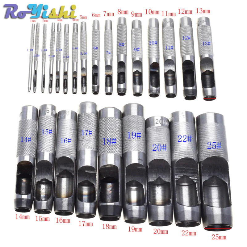 Description Picture 2 of item25 Size Pick Leather Tools Leather Punch Leathercraft Hole Craft Set Hollow Puncher Belt Punch 1.0mm-25mm for Clothing Canvas