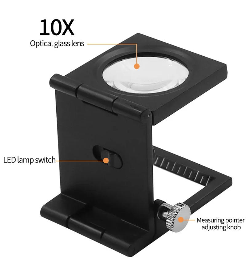 Description Picture 4 of item10X Folding Linen Tester Mini Pocket Metal Magnifiers Cloth Thread Counter Magnifier Magnifying Glass